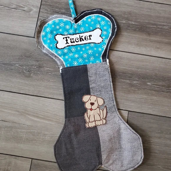 Custom handmade "Tucker" Christmas stocking for dog - Picture 3 of 12